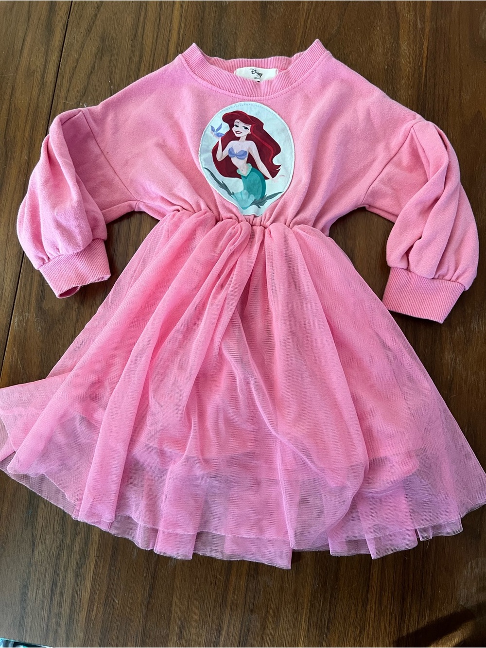 Disney Girls Ariel Pink Fit & Flare Tulle Skirt Dress Long Sleeve 2T 90’s style